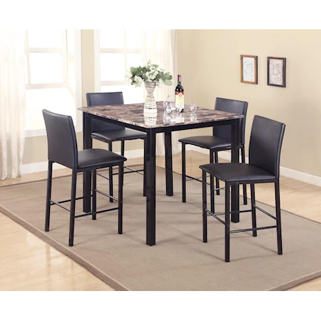 5 Piece Counter Height Dinette Set with Faux Granite Table Top